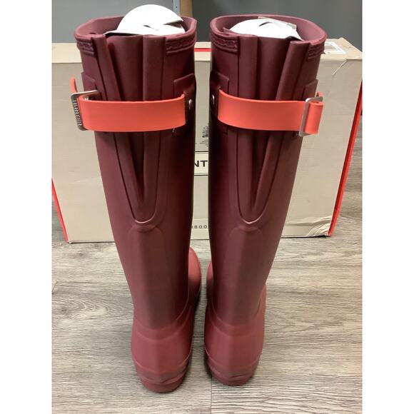 HUNTER Women's 5 Red Original Back Adjustable Matte Rain Boots Pull On LM1-10 - Picture 7 of 11